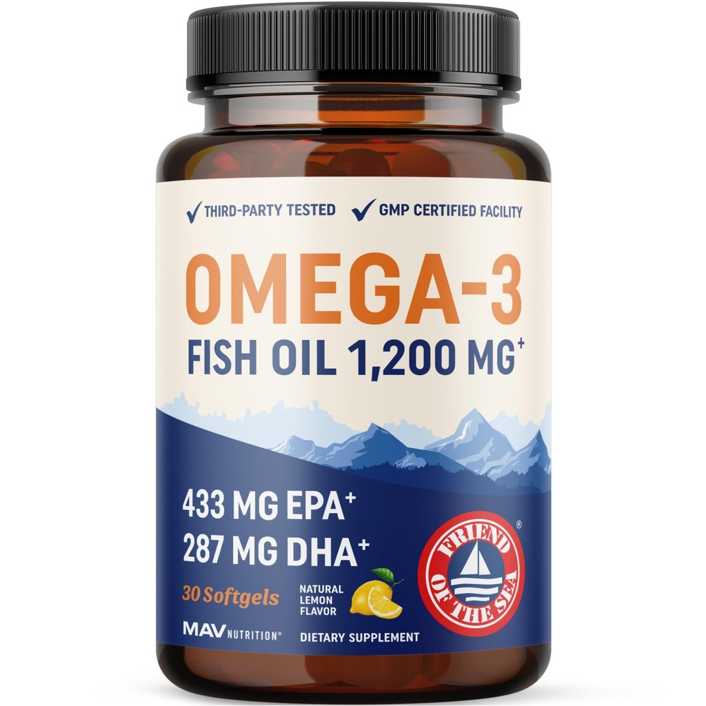 Triple Strength Omega 3 Fish Oil 1200 mg Mec 124; EPA & DHA Mea 124; Wild Caught, Sustainable Sourced Omega-3 Fedtsyre Mea 124; Premium Burpless Fish Oil Supplements