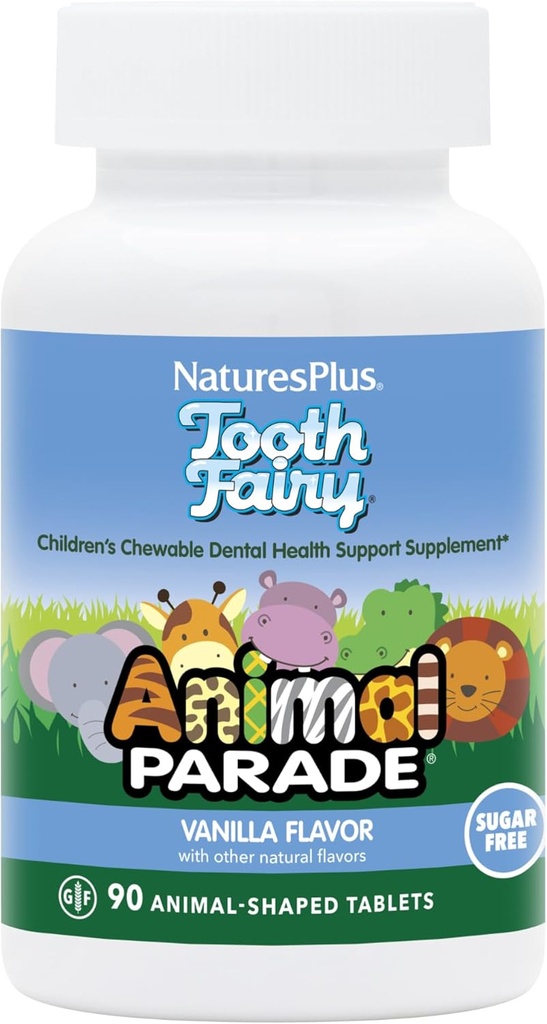 NaturesPlus Animal Parade Tand Fairy Children 's Chewables - Natural Vanilla Flavor - 90 Animal- Shaped Tablets, Pack of 2 - Dental Health Supplement - Vegetarisk, Gluten Free - 90 Total Servering