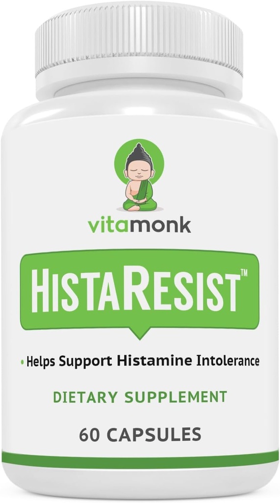 VitaMonk Histamin Blocker for Histamin Intolerance - HistaResist - DAO Enzyme supplement Optimal dosis af diamin oxidase til at hjælpe Shield Histamin for Glat fordøjelse - 60 kapsler