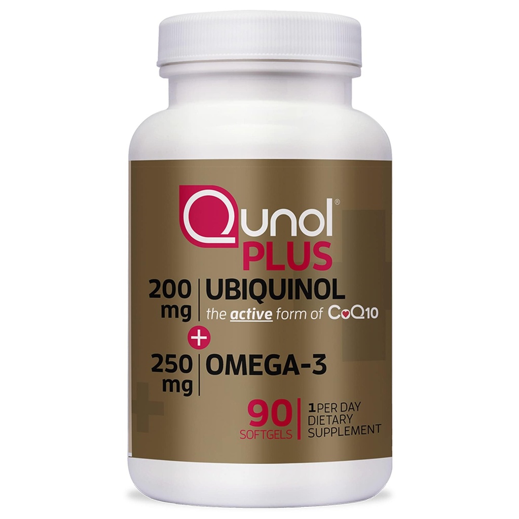 Qunol Plus Ubiquinol Coq10 200mg med Omega 3 250 mg ekstra styrke antioxidant (bovin version), 90 Greve