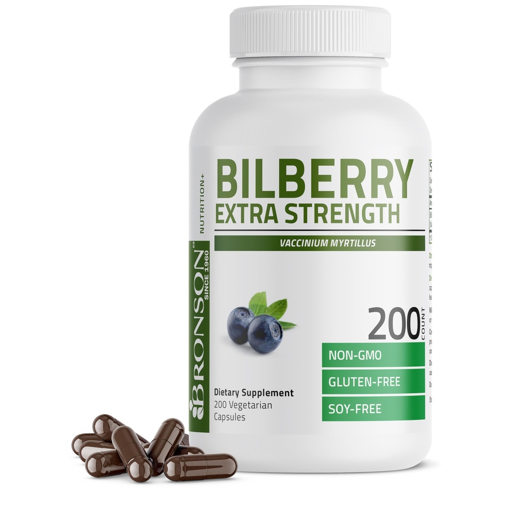 Bronson Bilberry Extra Strength Vaccinium Myrtillus, fremmer øje sundhed og støtter sund vision - ikke GMO, 200 vegetariske kapsler