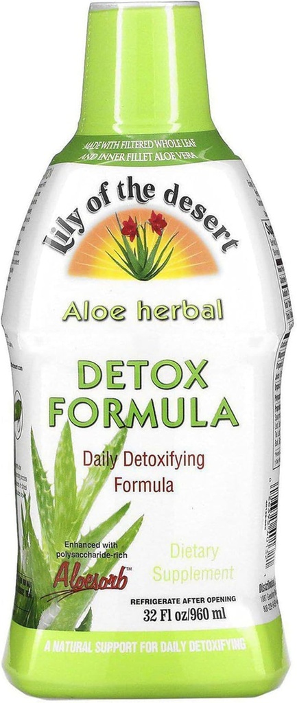 Lily af ørkenen Aloe Vera Herbal Detox Formel - Aloe Vera Juice med mælk tidsel, Slippery Elm, Burdock Root, Mælkebøtte Root, og Echinacea for Gut sundhed, leverstøtte, og Wellness, 32 Oz