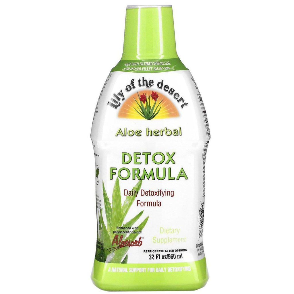 Lily af ørkenen Aloe Vera Herbal Detox Formel - Aloe Vera Juice med mælk tidsel, Slippery Elm, Burdock Root, Mælkebøtte Root, og Echinacea for Gut sundhed, leverstøtte, og Wellness, 32 Oz