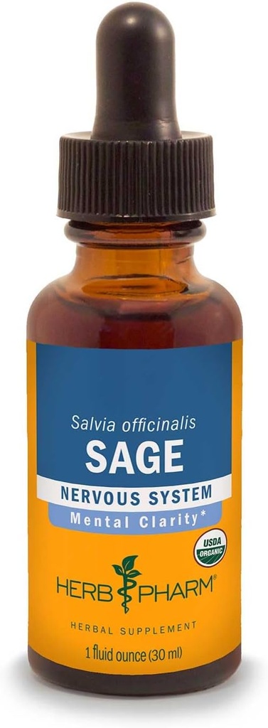 Herb Pharm Certified Organic Sage Liquid Extract til Mental Clarity Support - 4 Ounce