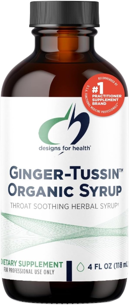 Design til sundhed Ginger Root Syrup med honning + Wild Cherry Bark - Gingers-Tussin Syrup Liquid immunsupport supplement - designet til at hjælpe Sothe The Throat (47 Servere / 4 Fl Oz)