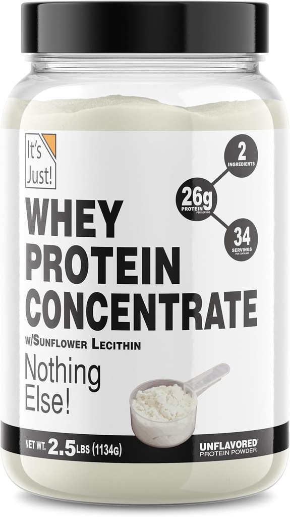 It's Just! - 100% Whey Protein Concentrate, Made in USA, Premium WPC-80, No Added Flavors or Artificial Sweeteners (2.5 Pound, Unflavored)