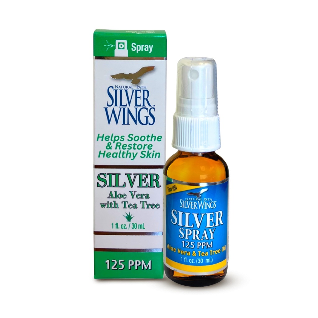Natural Path Silver Wings - Sølv Spray med Aloe Vera & Tea Tree Oil - 125ppm - 1oz