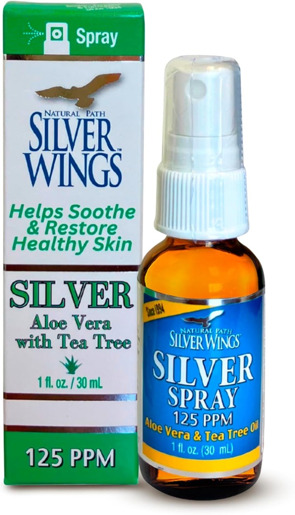 Natural Path Silver Wings - Silver Spray with Aloe Vera & Tea Tree Oil – 125ppm - 1oz