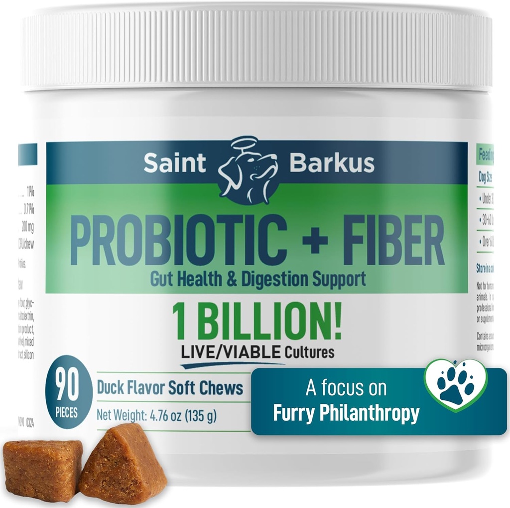Probiotisk + Fiber Regularity & fordøjelsessygdomme. Probiotiske Kosttilskud til hunde til Gut Sundhed, Regularitet, Opsat Mave, Gas, Gær. Giv tilbage til No- Kill Shelters! 90 Antal