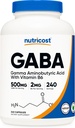 Nutricost GABA (Gamma Aminosmørsyre) + vitamin B6, 500 mg per servering, 240 kapsler