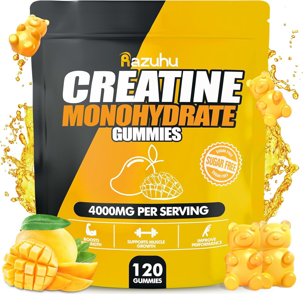 Aromatiseret kreatin monohydrat Gummies Sukker Gratis, Pre Workout Kosttilskud kreatin Gummies for mænd & kvinder, Gym Kosttilskud, Understøtter Muskel vækst, Inddrivelse, Styrke, Energi Boost Budding 120 Greve-Mango