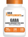 Bulkulments.com Gamma Aminosmørsyrekapsler - GABA Supplement, GABA 750mg - Vegan & Gluten Free, 1 Kapsel per servering, 240 Greve (pakning med 1)