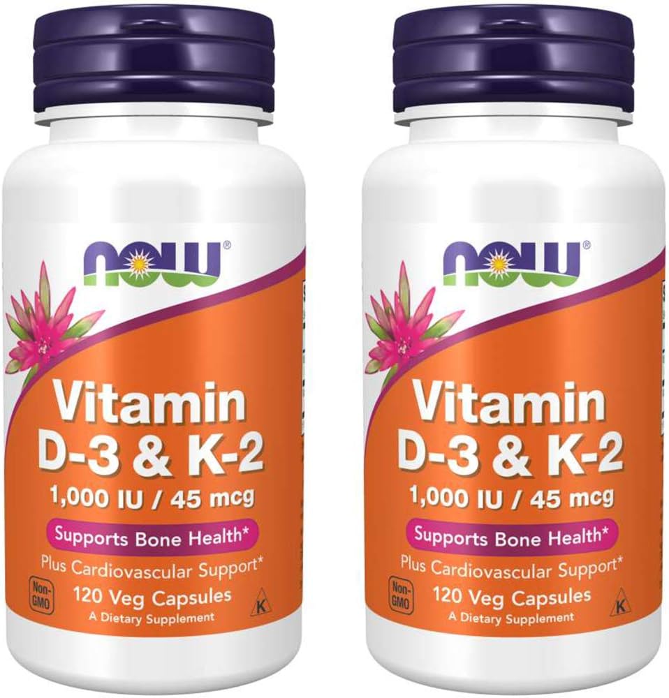 Now Foods Vitamin D-3 & K-2, 120 Veg Kapsler, 2 Pack