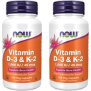 Now Foods Vitamin D-3 & K-2, 120 Vegetabilske Kapsler (2 Pack)