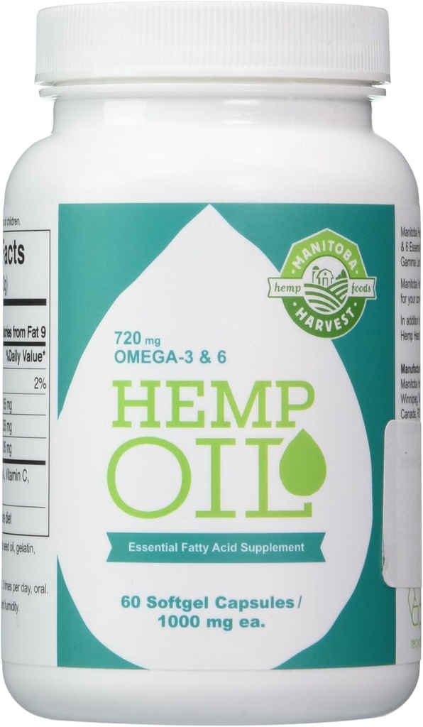 Manitoba Høst Hamp Oil Essential Fedtsyrer Supplement 1000 mg. - 60 kapsler, 2 pakninger