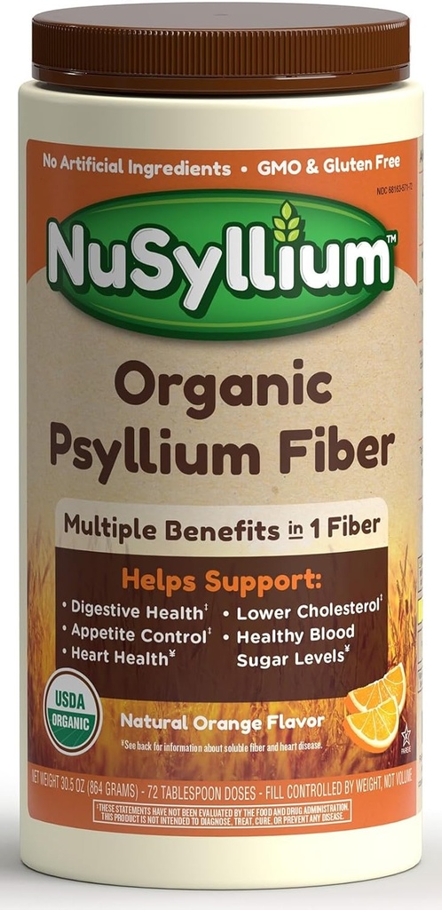 NuSyllium Psyllium Husk Powder, USDA Organic, 30.5 Oz, Kostfibre tillæg med Brown Sugar, Hjælper fordøjelsessundhed * Natural Orange, 72 Servere