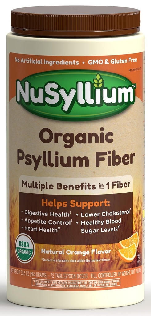 NuSyllium Psyllium Husk Powder, USDA Organic, 30.5 Oz, Kostfibre tillæg med Brown Sugar, Hjælper fordøjelsessundhed * Natural Orange, 72 Servere