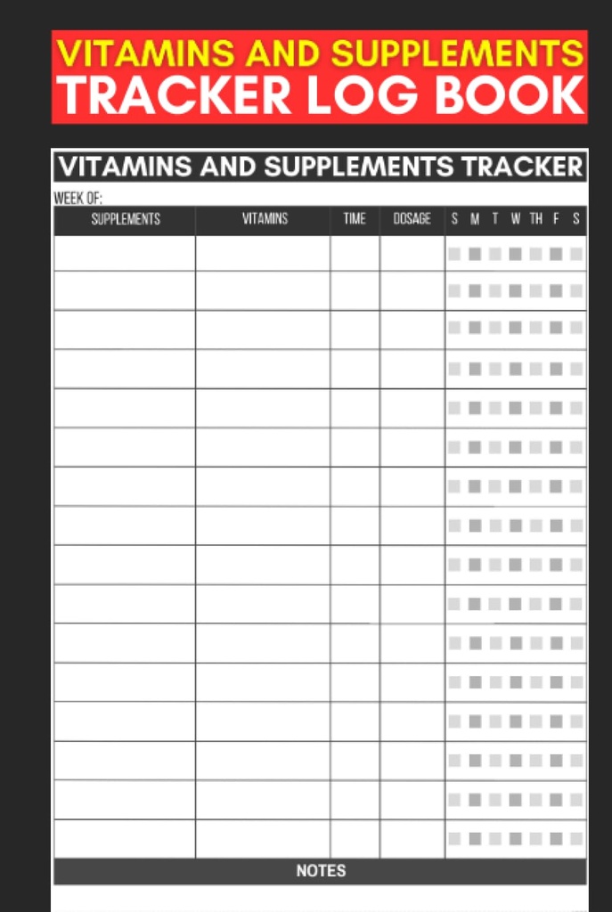 Vitaminer og kosttilskud Tracker Logbog: Cute Record Book gave til sygeplejersker, careivers og vogtere til at spore kosttilskud & vitaminer indtag