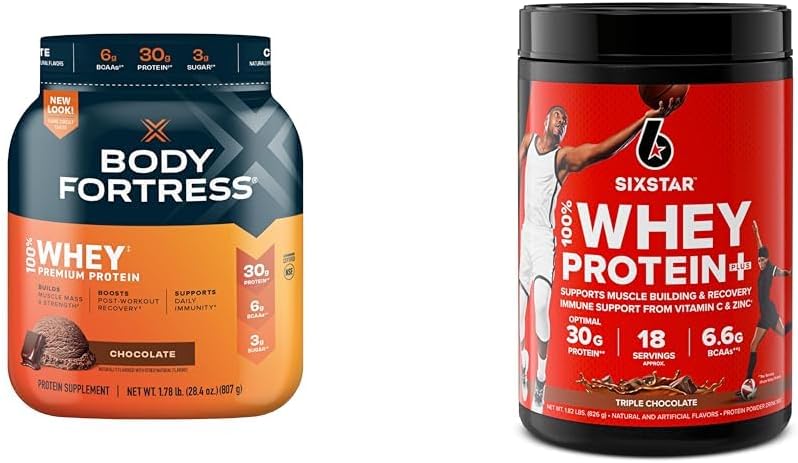 Body Fortress 100% Whey Protein Powder Chocolate 1.78lbs & Six Star Whey Protein Plus Chocolate Whey Isolere Protein Powder 1.8 lbs
