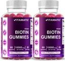Vitamatisk biotin gummies 10.000 mcg for stærkere hår, hud & negle - 60 Vegansk gummies - også kaldet vitamin B7 (2 flasker)