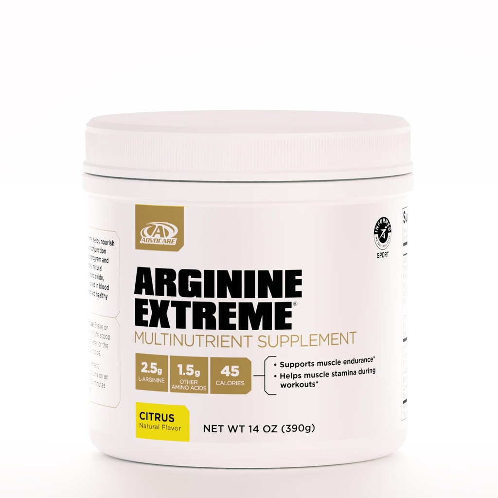 AdvoCare Arginin Extreme Multinutrient Supplement - Pre- Workout Aminosyrer Supplement - Understøtter Stamina & Endurance * - Inkluderer vitamin B-12, L- Arginin & Mere - Citrus, 14 oz
