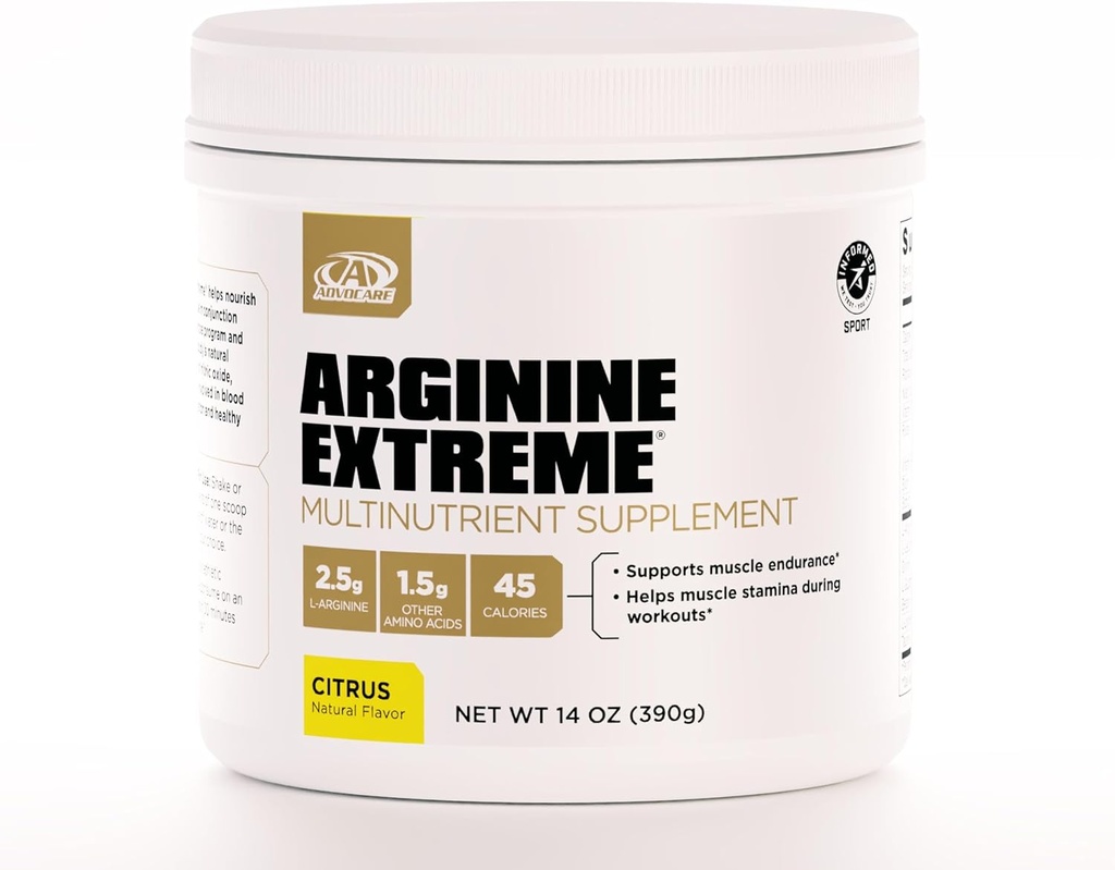 AdvoCare Arginin Extreme Multinutrient Supplement - Pre- Workout Aminosyrer Supplement - Understøtter Stamina & Endurance * - Inkluderer vitamin B-12, L- Arginin & Mere - Citrus, 14 oz