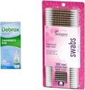 Debrox Swimmer 's Ear Drops, 1 Fl Oz & Swisspers Premium Cotton Swabs, 300 Count for Water Cligged Ear Relief