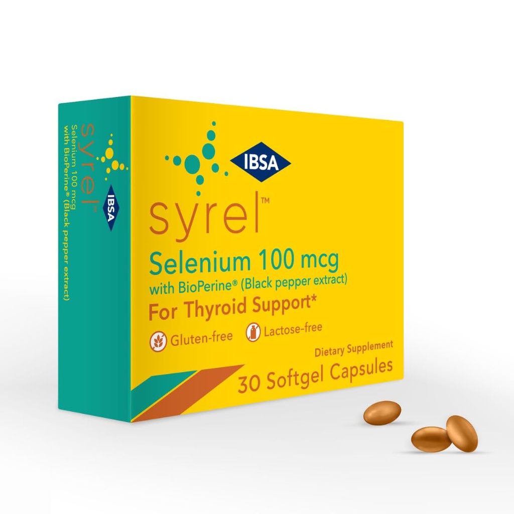 Syrel - Thyroid Support Supplement - 100mcg Selenium og 5mg BioPerine - 30 Soft- Gel Caps for øget biotilgængelighed og Absorption - Gluten- Free, Lactose- Free, Sugar- Free, Non- GMO