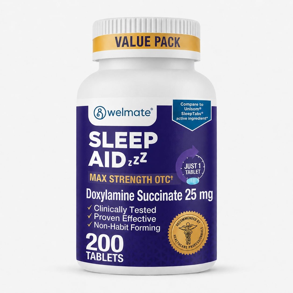 WELMATE - Nattestøtte - Doxylamin Succinat 25 mg - til voksne og børn 12 + - 200 tabletter