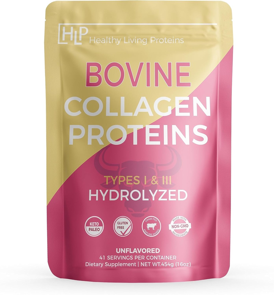Sund Living Proteins - Hydrolysed Bovin - Protein Collagen Type 1 & 3 Uflavored - Collagen Powder - Græs Fed, Pastained - Bovin Peptider - Keto & Paleo - Gluten Free (Uflavored 16 oz)