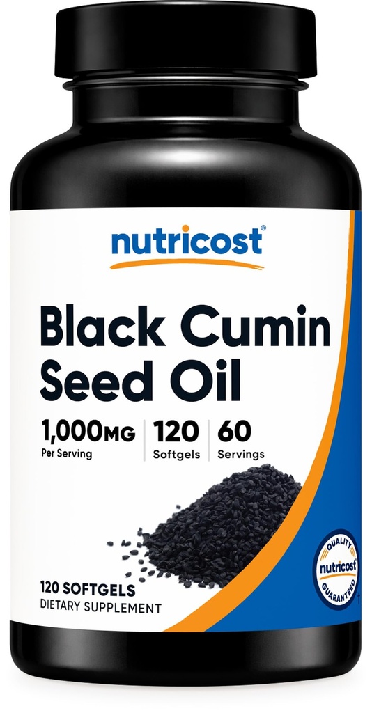 Nutricost Black Seed Oil (Cumin) - Cold Pressed, Kilde til Omega 3 6 9-120 Softgels, 1000mg Per Servering, 60 Servering - Non- GMO og Gluten Free