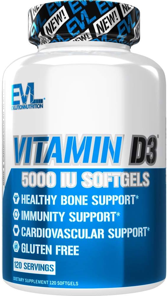 Evolution Nutrition Vitamin D3, 5000 IE høj potens, ben og fælles støtte immunsystem sundhed, non-GMO og gluten- fri, værdi størrelse (120 Servere)