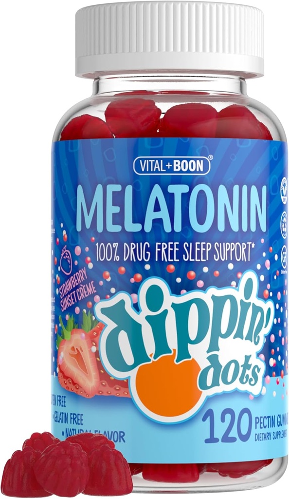 Dippin 'Dots - Melatonin Sleep Support Gummies (120 Greve) Strawberry Sunset Creme Flavor Chews