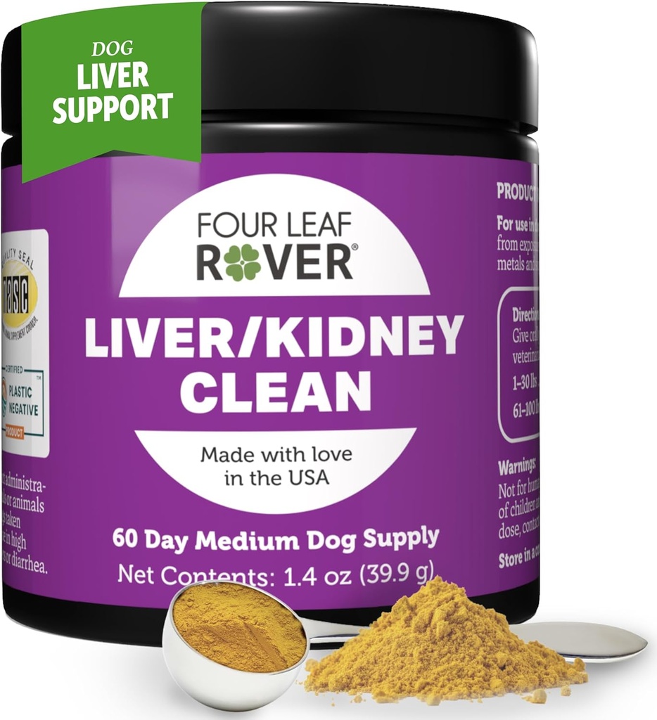 Four Leaf Rover Hund Lever Support - med økologisk mælk tidsel & svampe - med Nyre Support - Detox & Rense - Veterinarian Formuleret