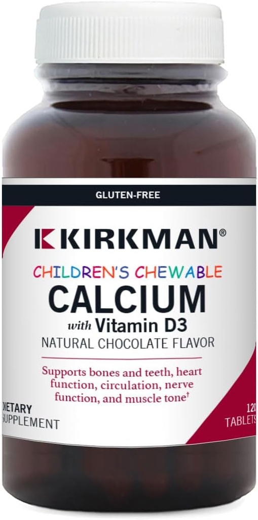 Børne Chewable Calcium med D3- vitamin, Natural Chocolate, 120 tabletter, Kirkman Labs