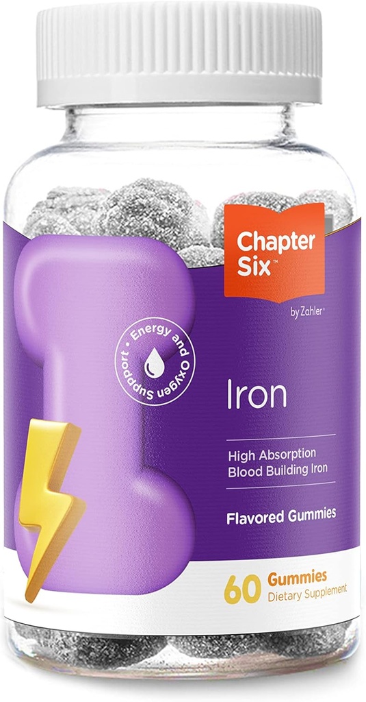 Zahler Chapter Six Iron Gummies, Iron Supplement med C-vitamin for voksne, Kosher, 60 Smagsfyldte Gummies (10MG)