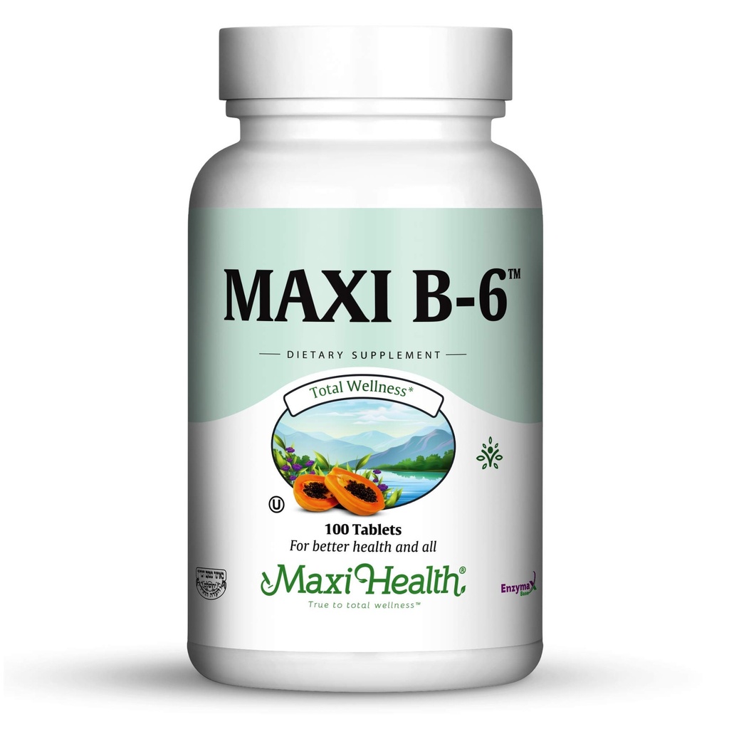 Maxi Health B- 6 - Vitamin B6- 100 mg Kardiovaskulær Health - 100 tabletter - Kosher (100 greve, pakke med 2)