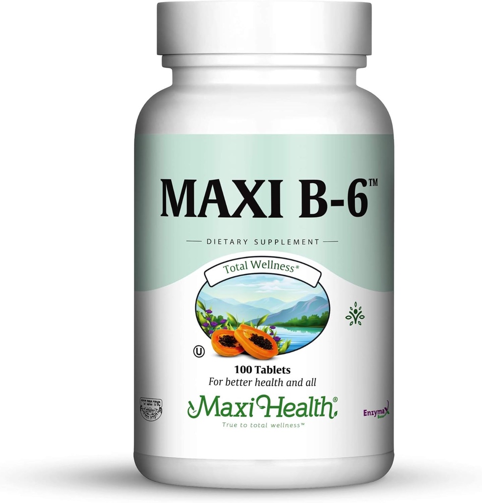 Maxi Health B- 6 - Vitamin B6- 100 mg Kardiovaskulær Health - 100 tabletter - Kosher (100 greve, pakke med 2)
