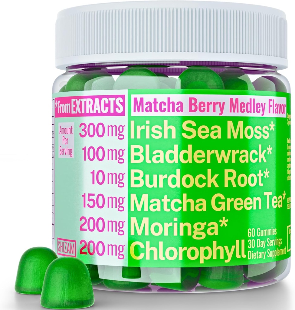 Moringa Irish Sea Moss Chlorophyll EGCg Green Tea Burdock Root Bladderwrack Super Greens Gummies, Powder Capsules Pills Liquid Drops Oil Tincture Supplement Supplements Alt, Organic Green Seamoss