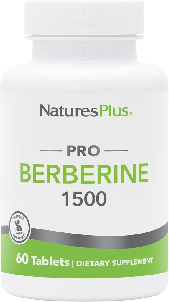 Natures Plus PRO Berberine 1500 mg - 60 tabletter - Understøtter sund stofskifte - ikke-GMO, Vegan & Gluten Free - 30 Servere