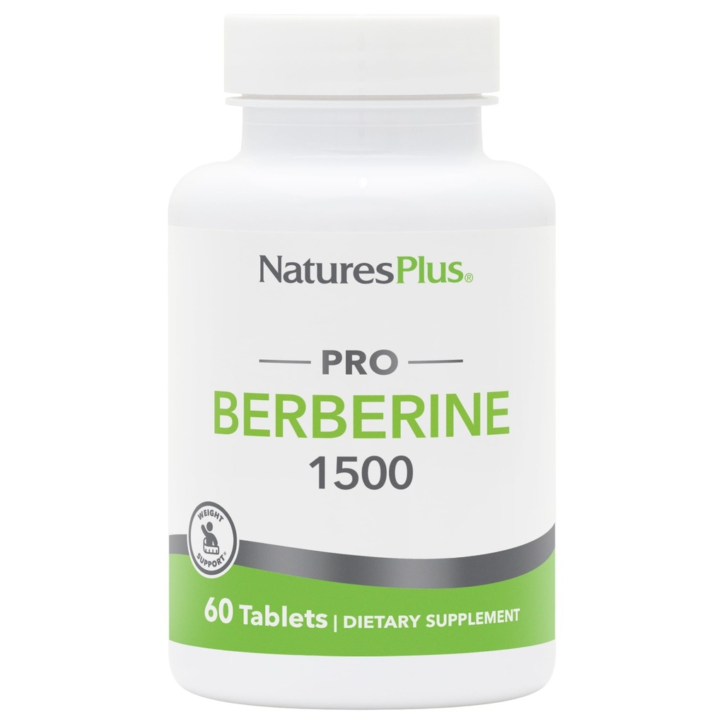 Natures Plus PRO Berberine 1500 mg - 60 tabletter - Understøtter sund stofskifte - ikke-GMO, Vegan & Gluten Free - 30 Servere