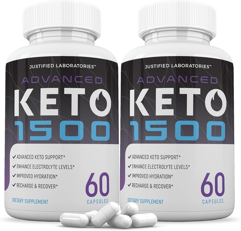 Justified Laboratories (2 Pack Advanced Keto 1500 Keto Pills 1275MG Ny & Forbedret formel Indeholder Apple Cider Vinagra Extra Virgin Olivenolie Powder Green Tea Leaf 120 Kapsler