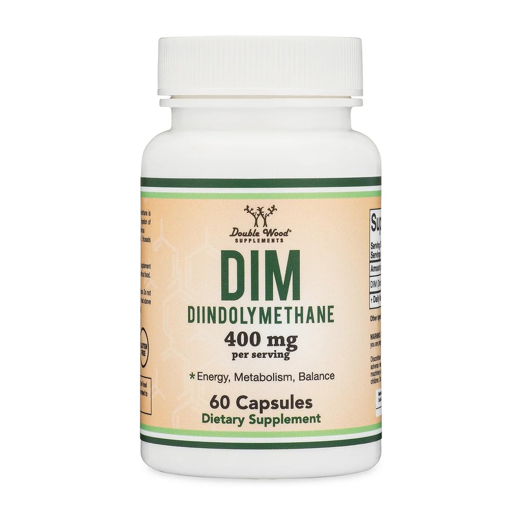 DIM tillæg for kvinder og mænd (Diindolylmetan Østrogen Blocking supplement, Hormonal Acne behandling, Hormonbalance for kvinder) 400mg Servering, 200mg Per kapsel, 60 kapsler med dobbelt træ