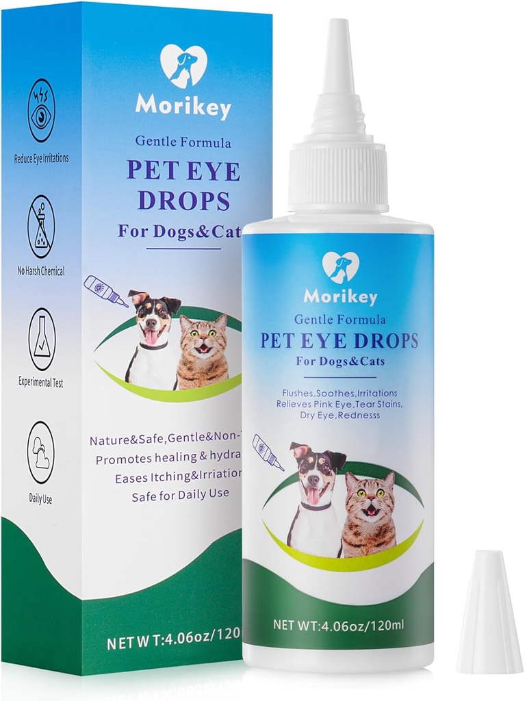 Pet Eye Drops, Gentle & Safe Dog Eye Drop for Infektion, Relieve Eyes Kløe & Irritation, Fjern tåre hænder, Sikker for alle dyr, 4.06oz, 120ml