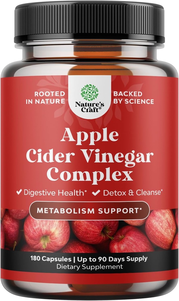 Rensning Apple Cider Vincipe Kapsler - ACV Deep Cleanse og Detox piller til Gut og fordøjelsessygdomme med Slimming Cayenne - Ekstra styrke ACV til Hunger Gut Cleanse og fuld krop Detox 180 Greve
