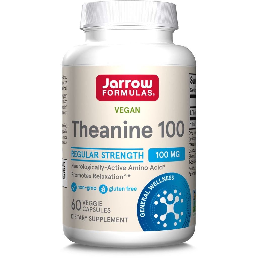 Jarrow Formulas ® Regelmæssig styrke Theanine 100 mg, Kosttilskud, 60 kapsler, 60 dages forsyning