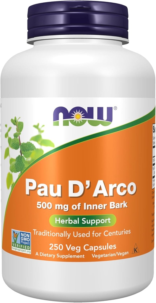Now Supplements, Pau D 'Arco (Tabebuia heptaphylla) 500 mg, Herbal Support, 250 Veg kapsler