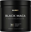 ELMNT 40,000mg 40x Strength Organic Black Maca Root w. Ashwagandha - # 1 Højeste potens Black Maca Root kapsler til mænd Supplement 40: 1 Uddrag - 100% Pure Maca Peruana Maca Powder Pills Gelatinized
