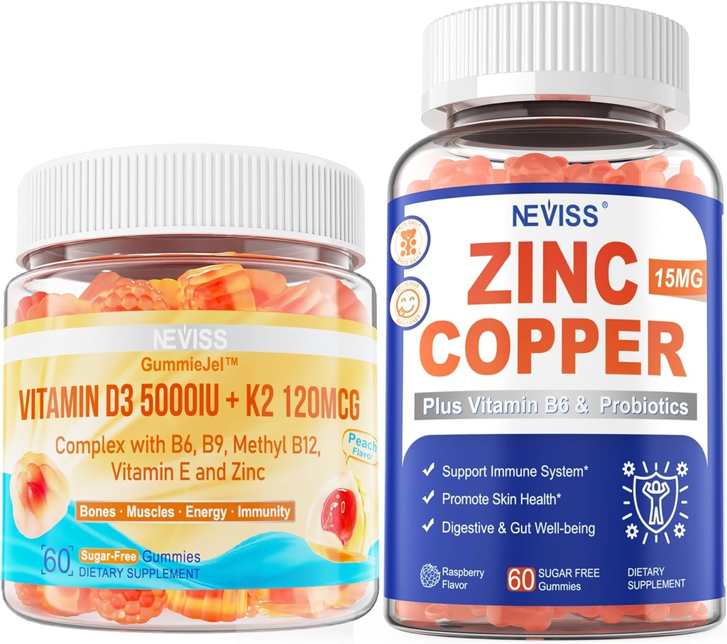 NEVISS D3 5000IE + K2 (MK- 7) 120mcg + Gummier af zink