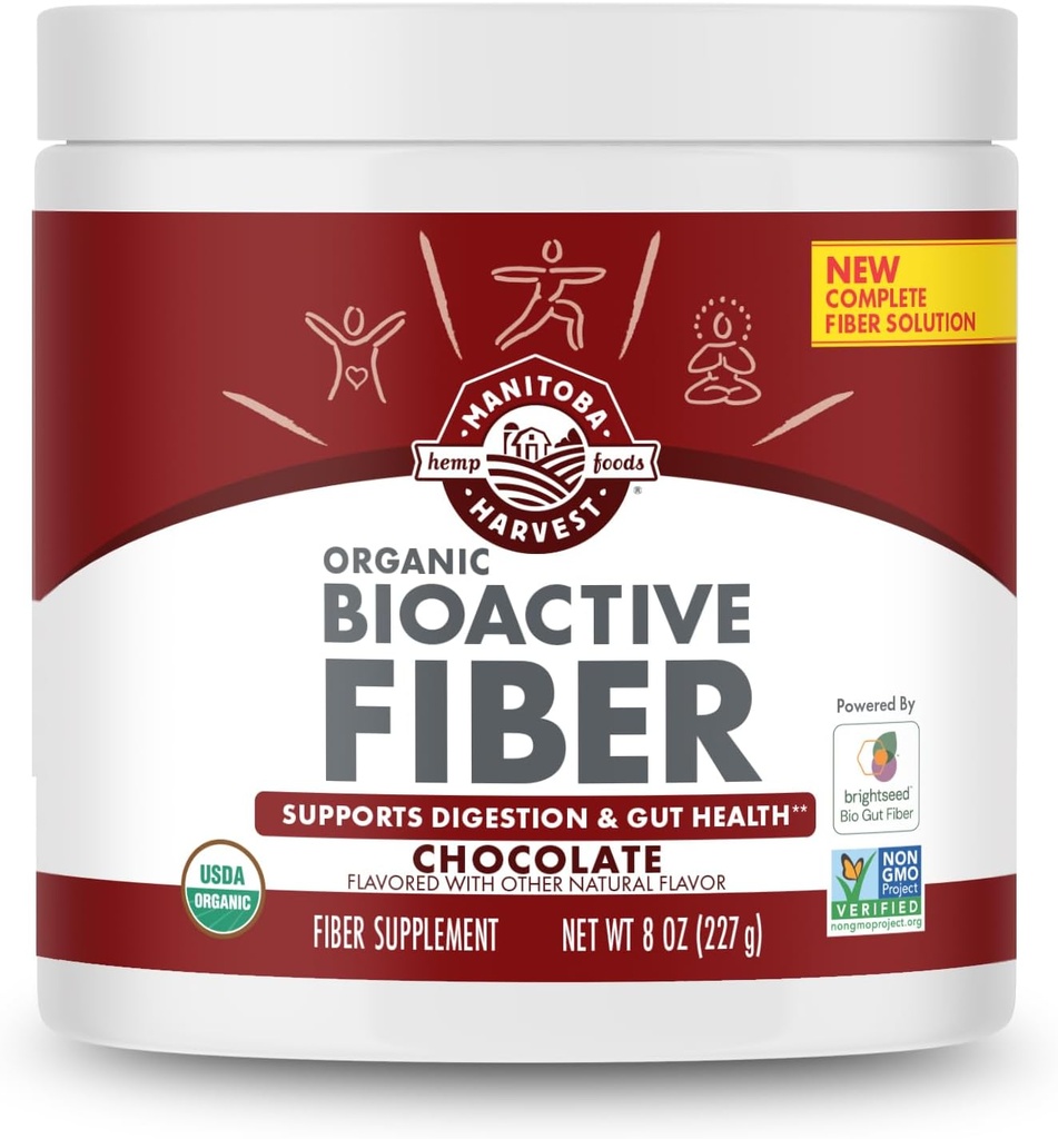 Manitoba Høst Organic BioActive Fiber Supplement med 7g Fiber per servering, fordøjelseshæmp & Psyllium Husk Powder, Non- GMO, Vegan & Kosher, 8oz, Chokolade